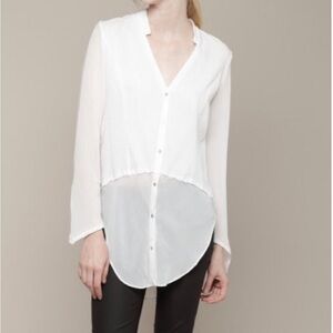 Helmut Lang Element Sheer Hem Silk Shirt Combo Top in White